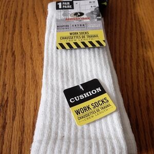 Mossy Oak Cushion Crew Socks – White | Single Pair NWT Outdoor Hunting Workwear